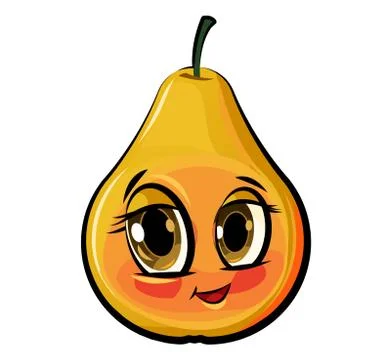 Pear cartoon. Comical face. Vector illustration. Fruit with eyes. Stock Illustration