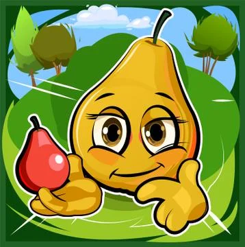 Pear cartoon. Comical face. Vector illustration. Fruit with eyes. Stock Illustration