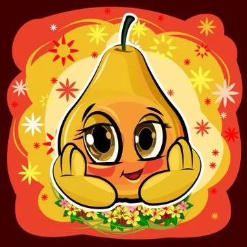 Pear cartoon. Comical face. Vector illustration. Fruit with eyes. Stock Illustration