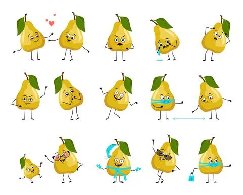 Pear character with emotions Illustrazione stock