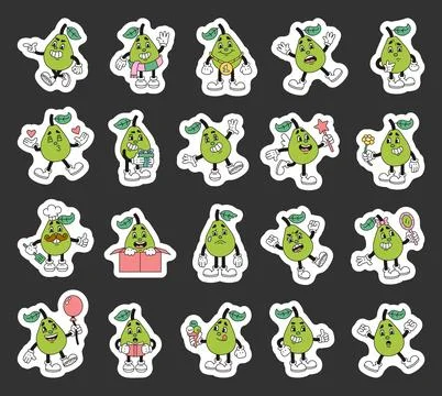 Pear character set showing different emotions Stock Illustration