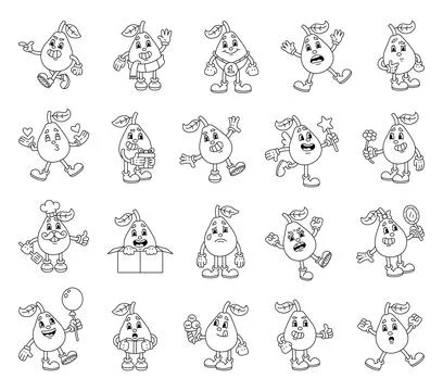 Pear character set showing different emotions Stock Illustration
