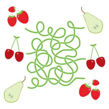 Pear cherry strawberry fruit labyrinth game for Preschool Children. Vector Illustrazione stock