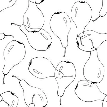 Pear contour seamless pattern. Close up. for posters, cards, fabric prints. Stock Illustration