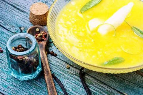 Pear cream soup Stock Photos