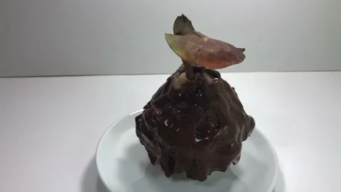 Pear dessert with chocolatte. Stock Footage 97391446