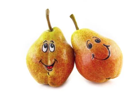 Pear with a face isolated on white Foto stock