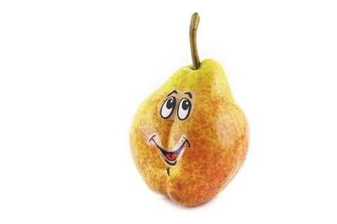 Pear with a face isolated on white Foto stock