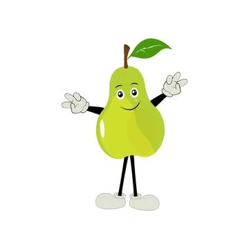 Pear fruit cartoon, set of pear fruit character in different action emoticon Stock Illustration