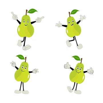 Pear fruit cartoon, set of pear fruit character in different action emoticon Stock Illustration