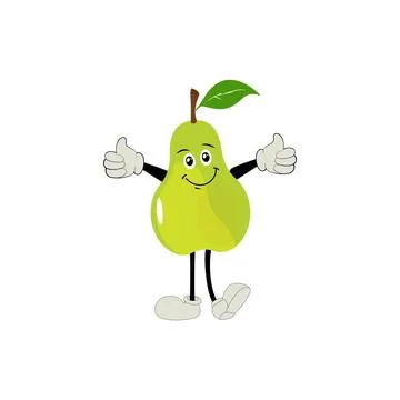 Pear fruit cartoon, set of pear fruit character in different action emoticon Stock Illustration