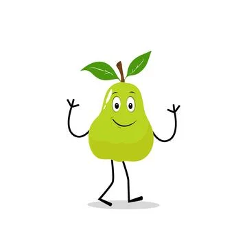 Pear fruit cartoon, set of pear fruit character in different action emoticon Stock Illustration