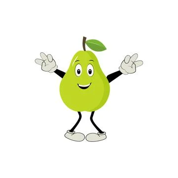 Pear fruit cartoon, set of pear fruit character in different action emoticon Stock Illustration