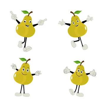 Pear fruit cartoon, set of pear fruit character in different action emoticon Stock Illustration