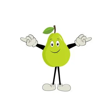 Pear fruit cartoon, set of pear fruit character in different action emoticon Stock Illustration