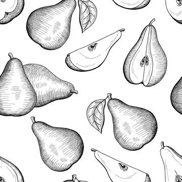 Pear fruit graphic black white seamless pattern sketch illustration vector Stock Illustration