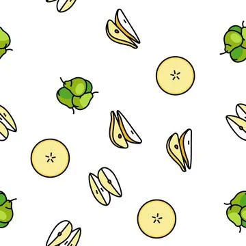 Pear fruit green white leaf food vector seamless pattern Illustrazione stock