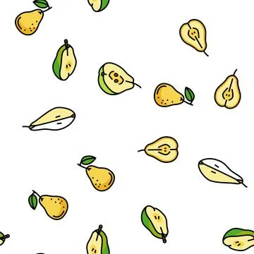 Pear fruit green white leaf food vector seamless pattern イラスト素材