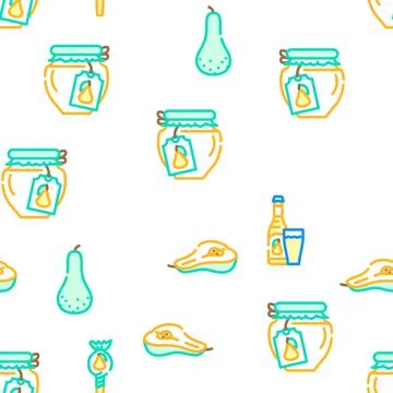 Pear fruit half food slice vector seamless pattern Illustrazione stock