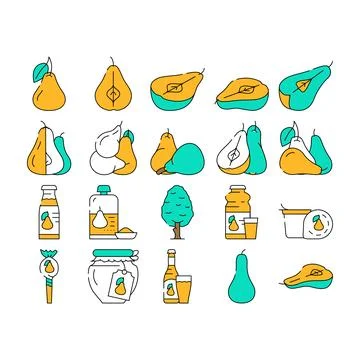 Pear fruit half food slice icons set vector Stock Illustration