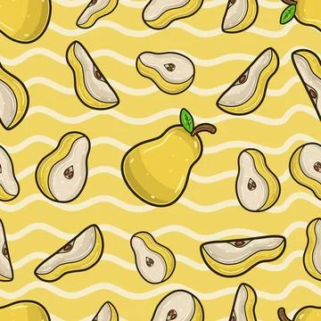 Pear Fruit Seamless Pattern in Cartoon Style. Perfect For Background, Backd.. Stock Illustration