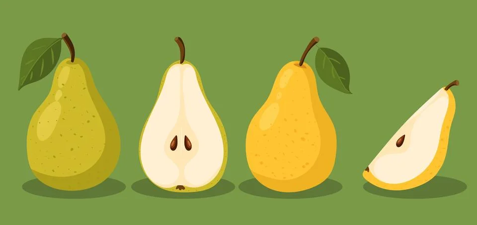 Pear Fruit Set Hand Drawn Flat Vector Illustrations Stock Illustration