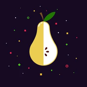 Pear fruit sphere with half slice logo, flat icon design template concept Stock Illustration