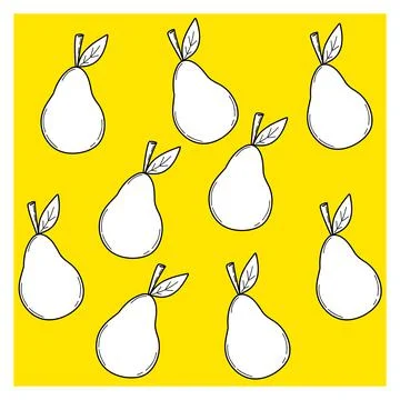 Pear fruit vector Pattern, illustration on bright yellow background. Simple d Illustrazione stock
