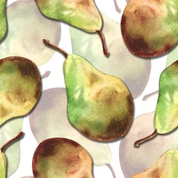 Pear green ripe. Tiled complex seamless pattern, hand drawn watercolor Stock Illustration