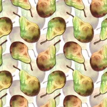 Pear green ripe. Tiled complex seamless pattern, hand drawn watercolor Stock Illustration