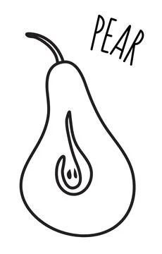 Pear hand drawn with thin line isolated on white background Stock Illustration
