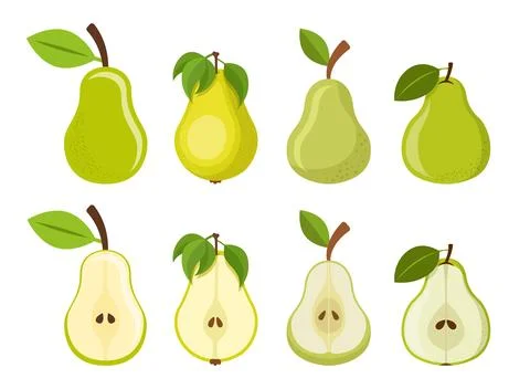 Pear icon set collection in flat style. Fresh fruit vector illustration on .. Stock Illustration