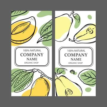 PEAR MANGO LABELS Vertical Sketch Vector Illustration Set Stock-Illustration