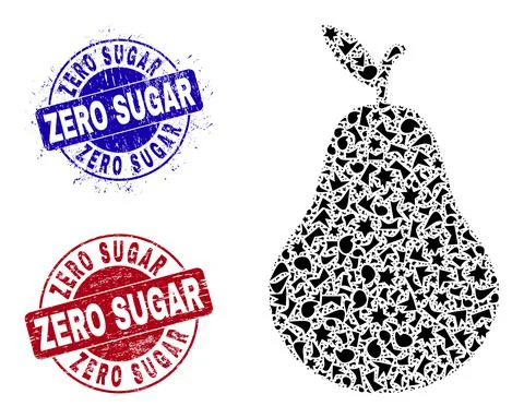 Pear Mosaic of Fractions with Zero Sugar Grunge Seals Stock Illustration