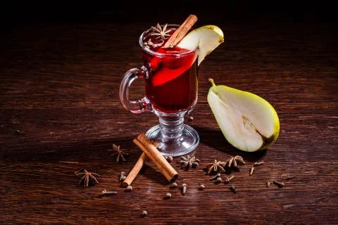 Pear mulled cider with vanilla Stock Photos