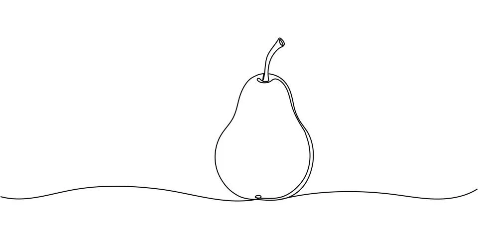 Pear - one line drawing. Continuous line fruit. Hand-drawn minimalist illustr Stock Illustration