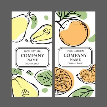 PEAR ORANGE LABELS Vertical Sketch Vector Illustration Set Stock Illustration