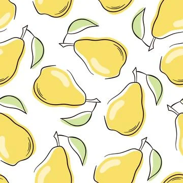 Pear pattern flat. Vector seamless pattern with pears. Stock Illustration