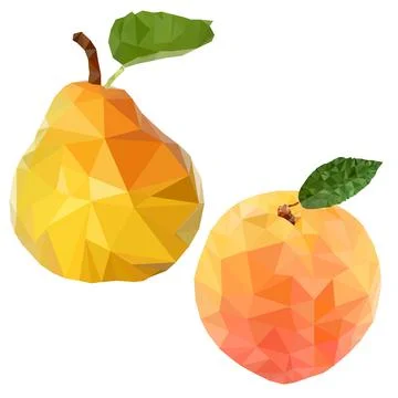 Pear, peach in the polygonal style. Stock Illustration