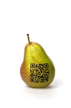 Pear with qr code Stockfoto's