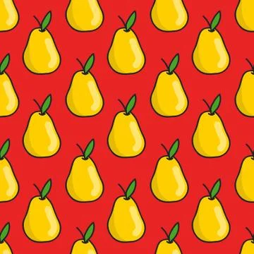 Pear seamless doodle pattern, vector color illustration Stock Illustration