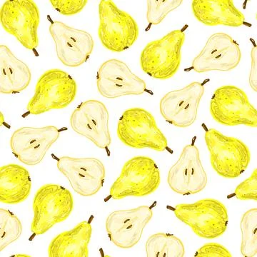 Pear seamless pattern. Bright colorfull illustration with yellow fruits on white Stock Illustration