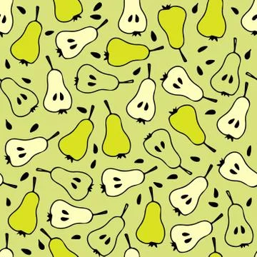 Pear Seamless pattern. Childs hand drawn creativity. Green background. For card Stock Illustration