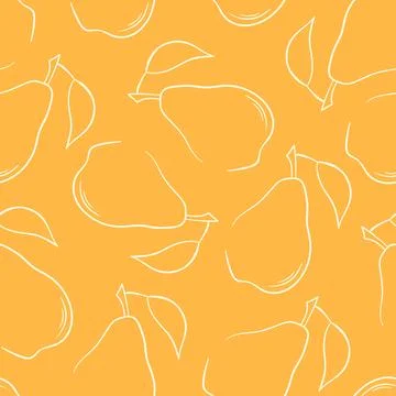 Pear seamless pattern in line art style. Design for fabrics, invitations, blog Stock Illustration