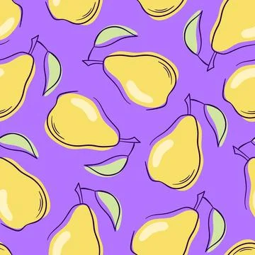 Pear seamless pattern in outline style. Colorful design for wallpaper, package Stock Illustration