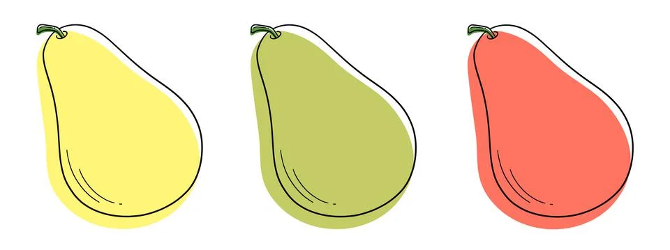 Pear. A set of pears of different colors. Stylized fruits. Stock Illustration