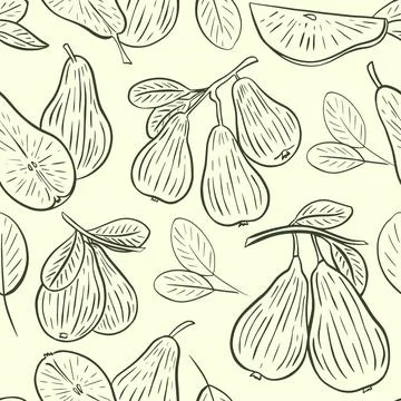 Pear sketch seamless pattern, vector. Stock Illustration