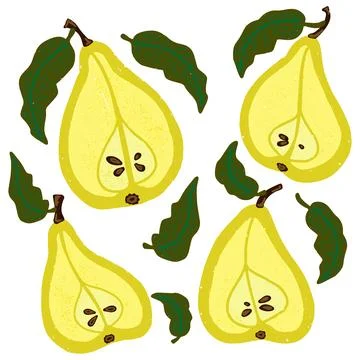 Pear slices. Vector grainy set of texture elements, cartoon style, doodle, gr Stock Illustration