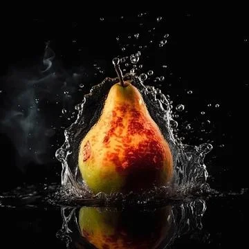 Pear in the splash of water on isolated black background. Illustrazione stock