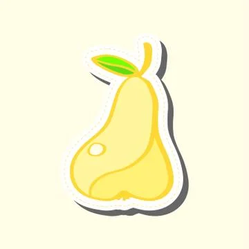 Pear sticker hand draw colored in flat style Stock Illustration